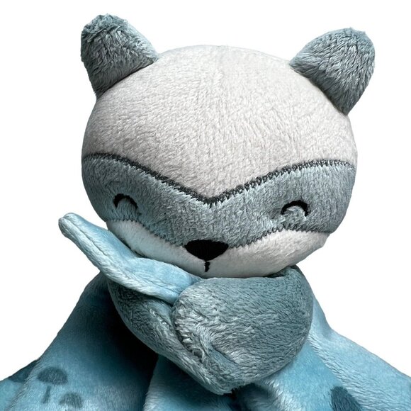 Modern Moments Gerber Raccoon Lovey Security Blanket Light Blue Mushrooms 11" - Picture 2 of 7